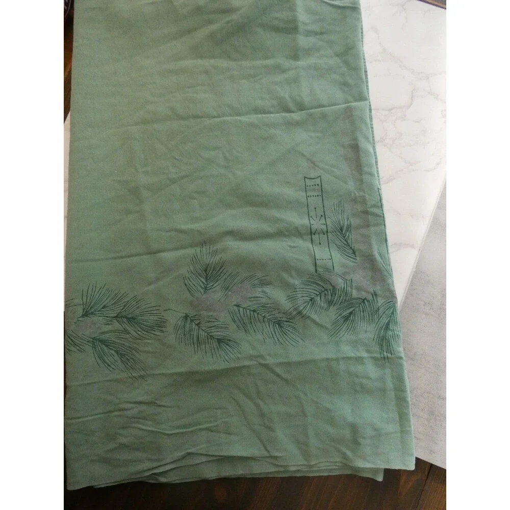 VTG California Hand Prints Tablecloth MCM Green Holiday Candles Spruce 64